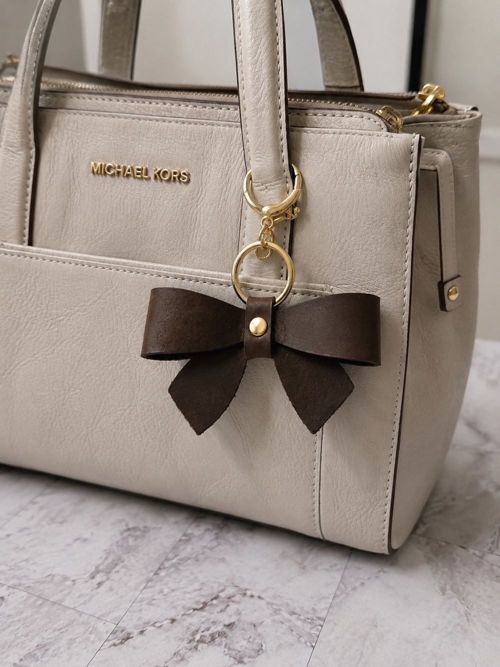 Brown Leather Bow bag Charm